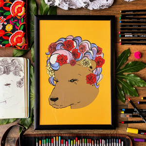 bear and roses print