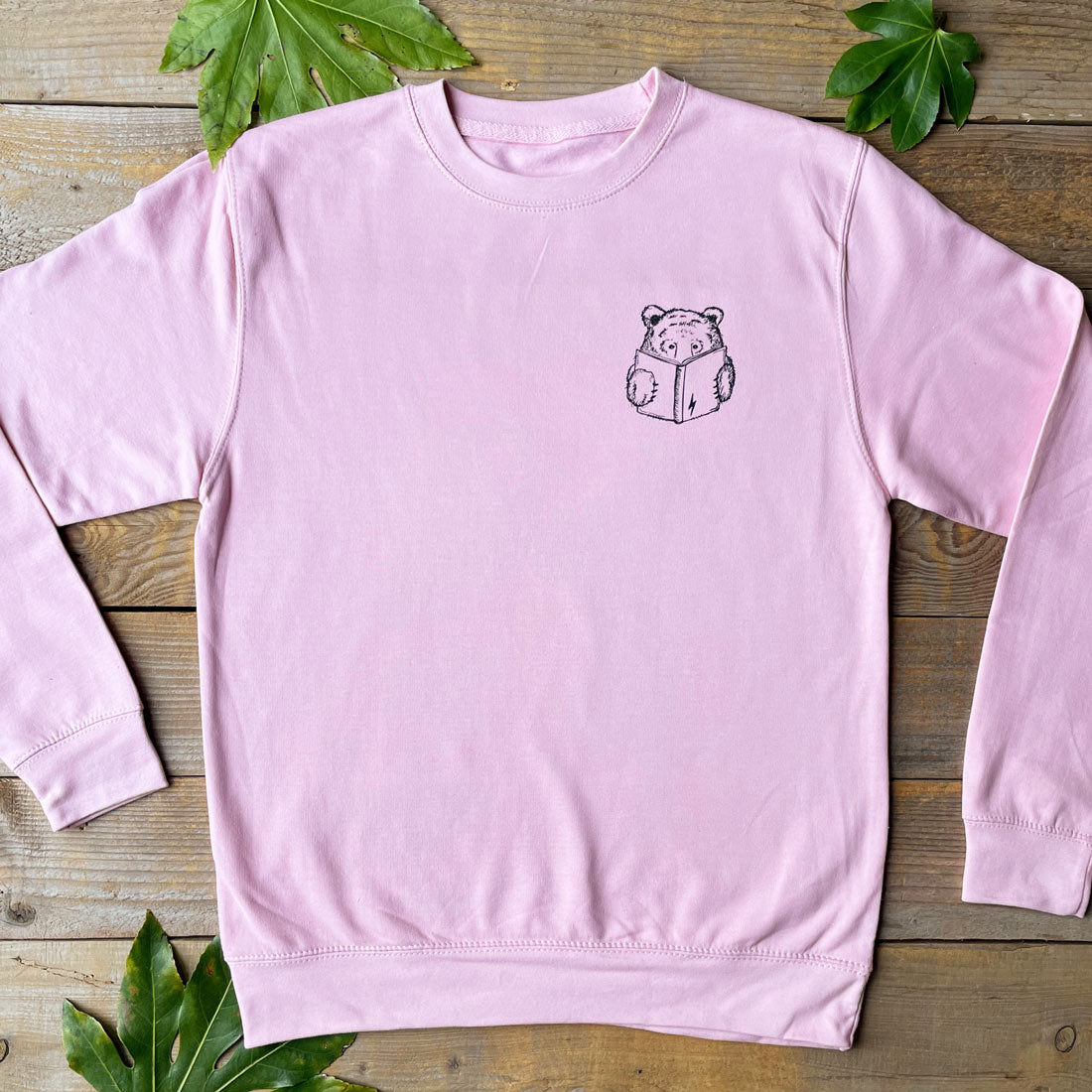 Bear reading book pink jumper