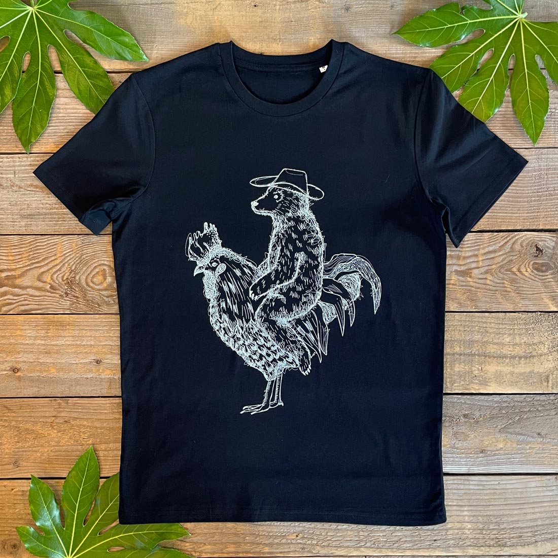 bear riding cockerel t-shirt 