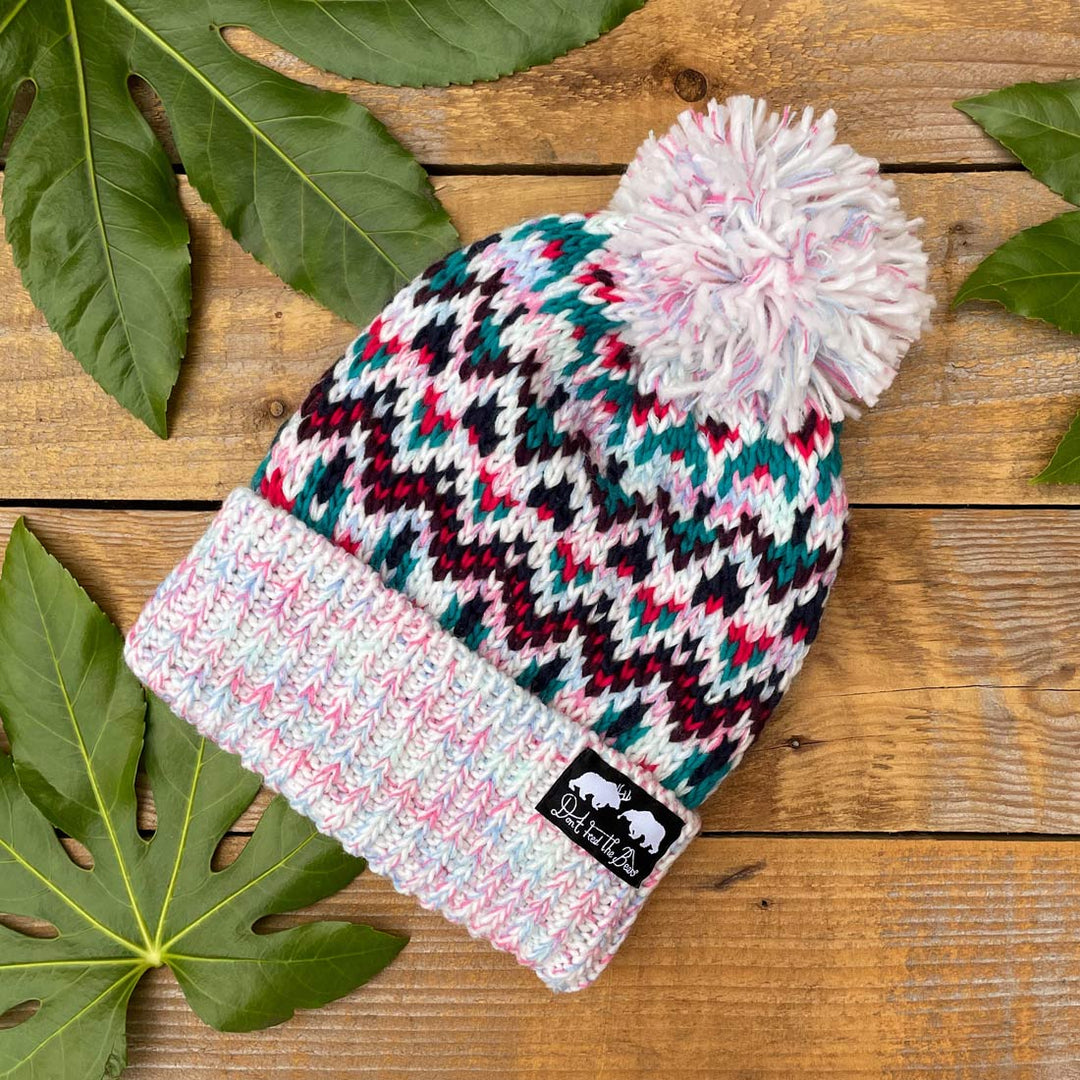 pink bobble hat