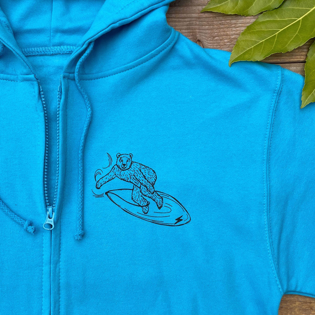 surfing bear blue hoodie